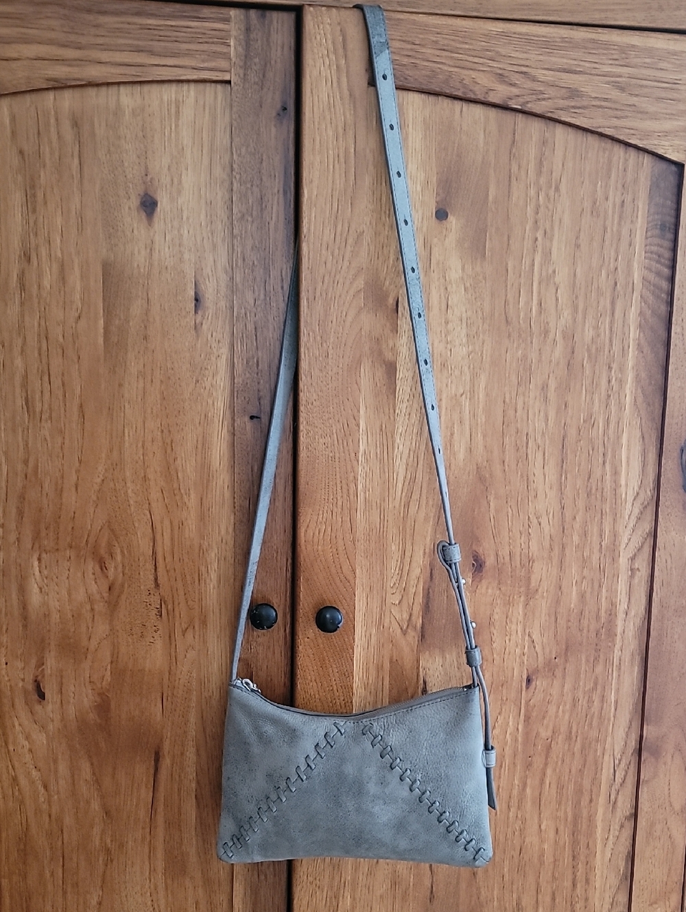 HOBO Leather Women’s Gray Crossbody Bag with Stitch Detail